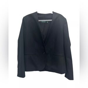 Lauren Ralph Lauren Blazer Jacket Women 12 Black 1 Button Long Sleeve Office